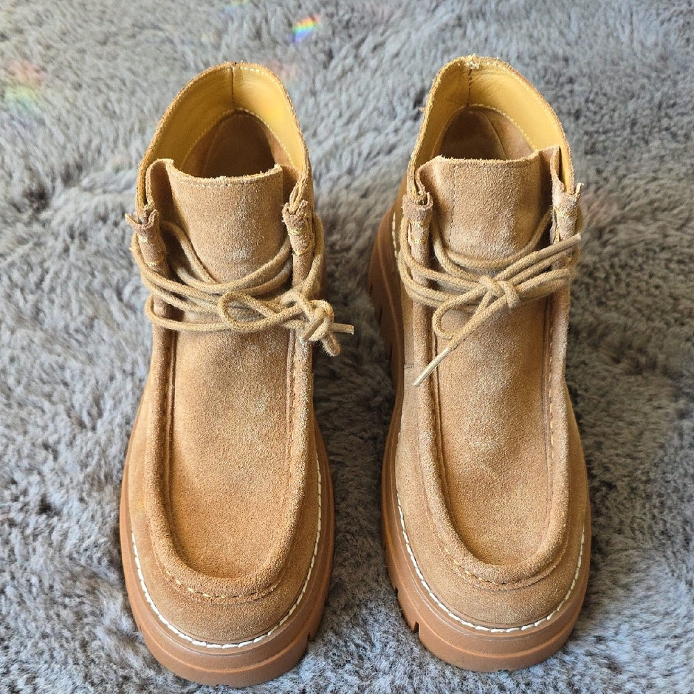 J/SLIDES Women's Tan Suede Lace-Up Ankle Lug Boots 6.5